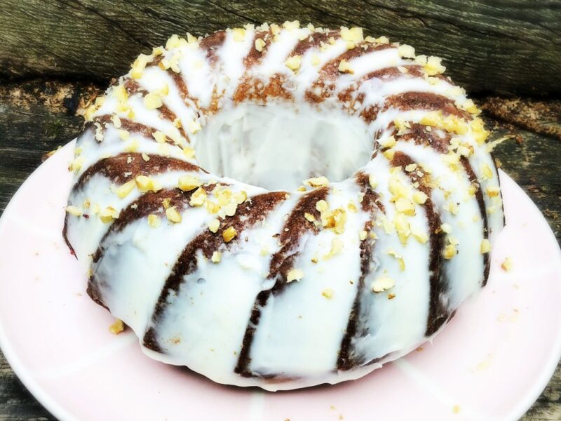 Carrot bundt cake with dairy-free frosting