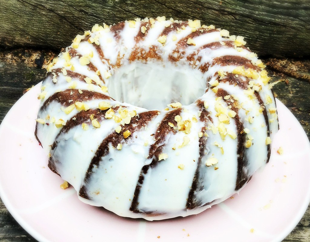 Carrot bundt cake with dairy-free frosting