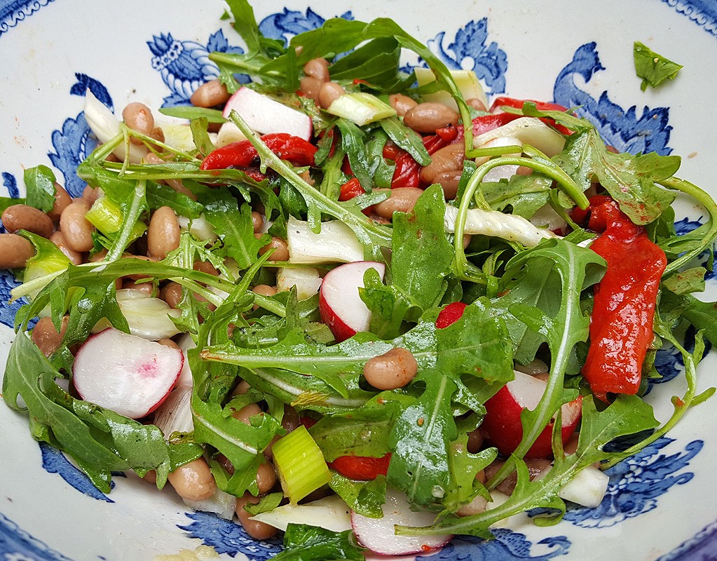 Crunchy salad with pinto beans