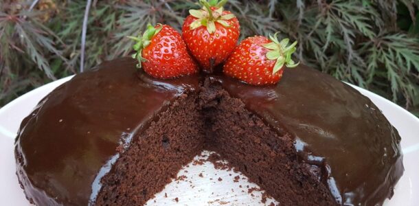 Dairy-free chocolate cake with chocolate ganache