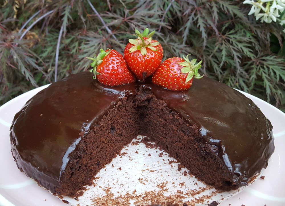 Dairy-free chocolate cake with chocolate ganache