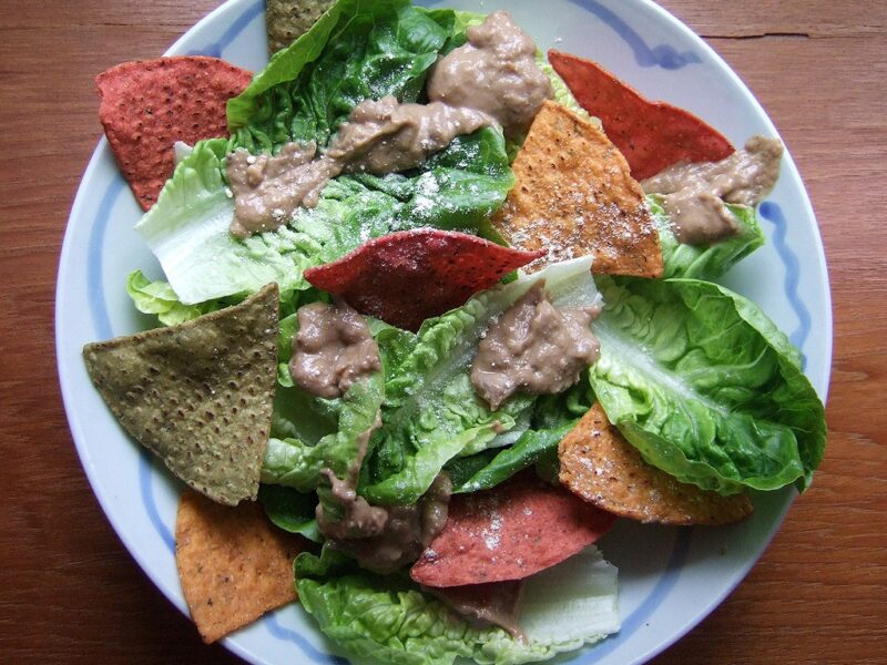 Healthy Caesar salad with tortilla chips