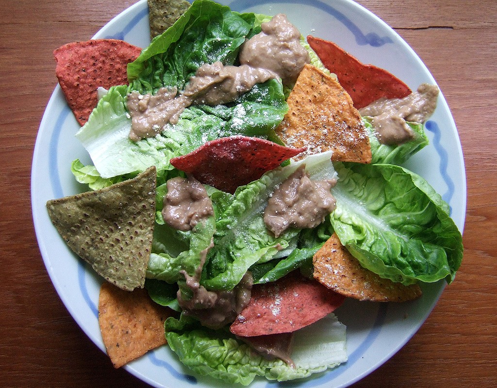 Healthy Caesar salad with tortilla chips