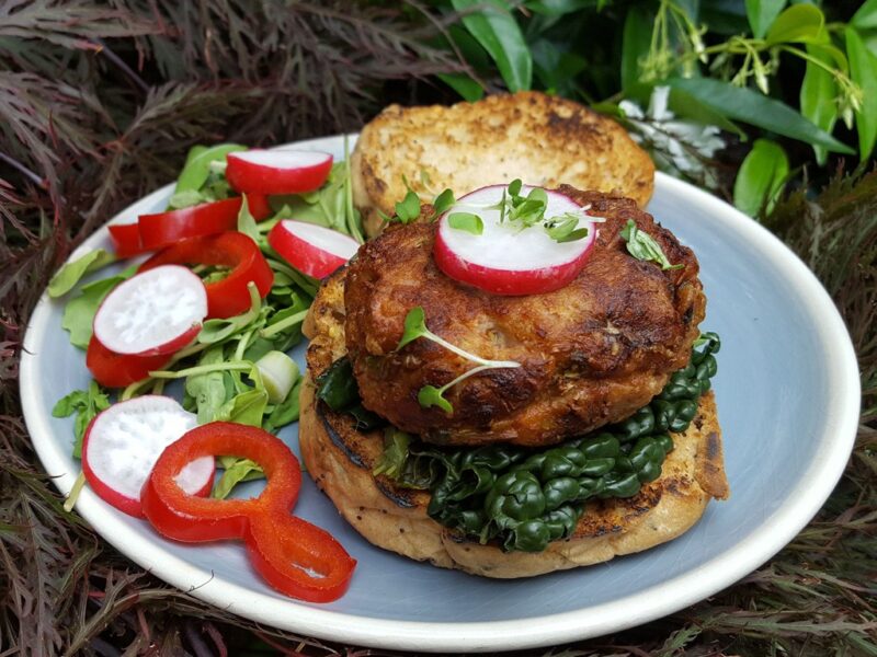 Vegan Jackfruit and courgette burger