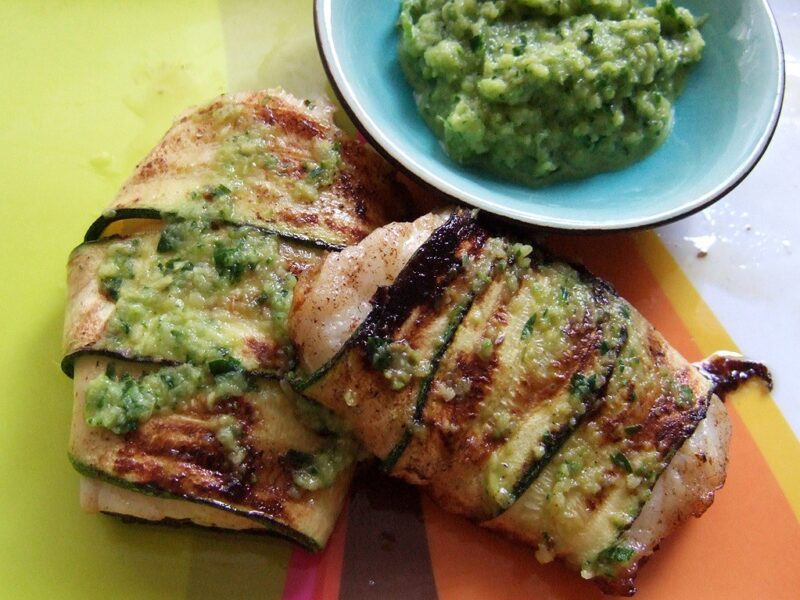 Crispy courgette wrapped fish