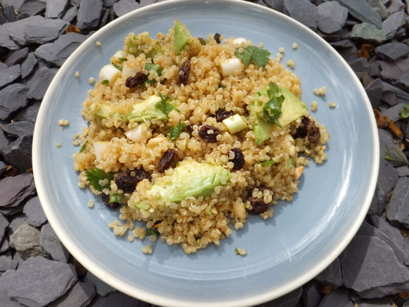 Quinoa and avocado salad with dried fruits