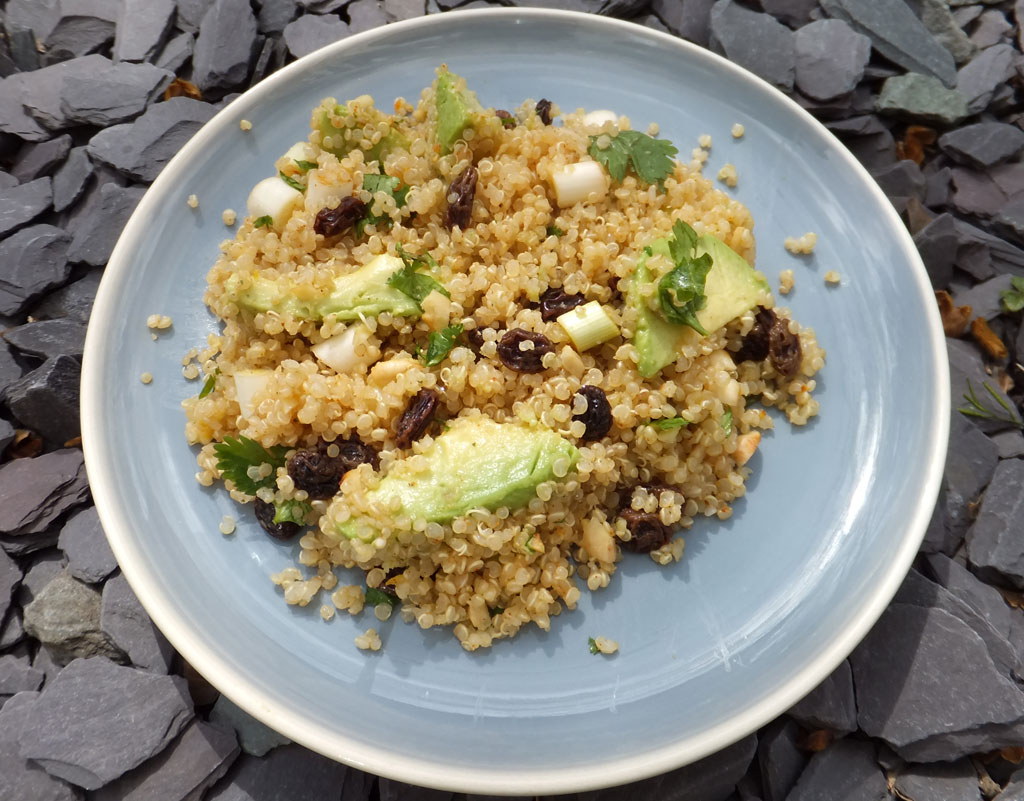 Quinoa and avocado salad with dried fruits