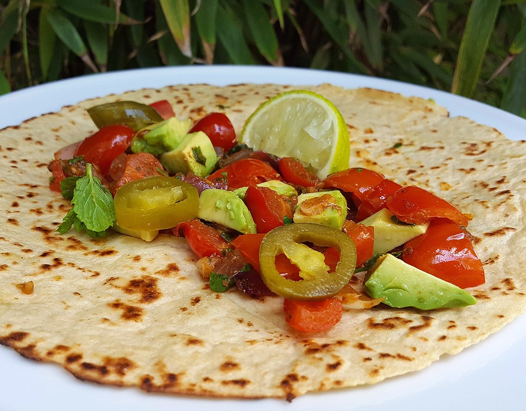 Avocado and salsa burrito