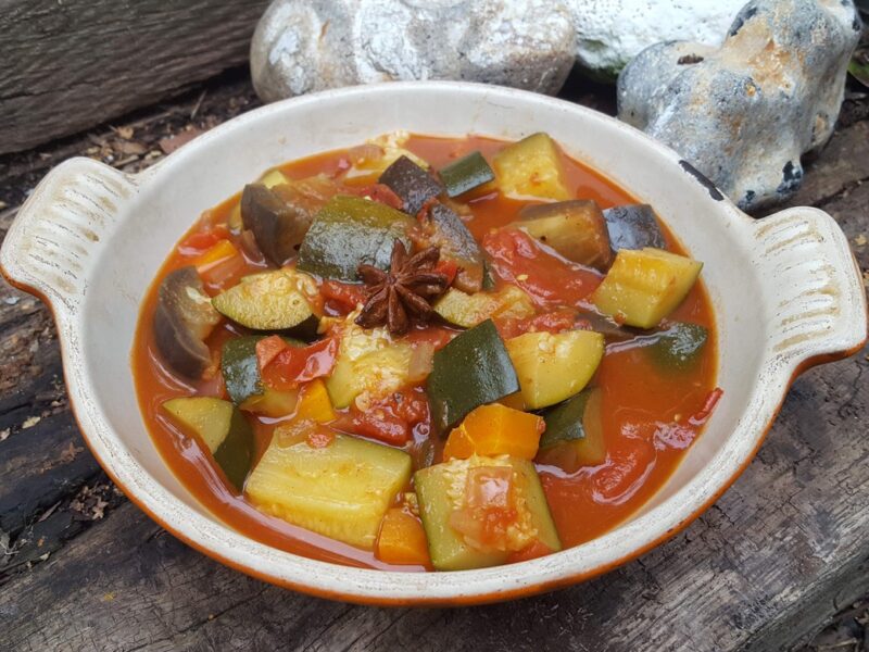 Low-cal aubergine and courgette curry