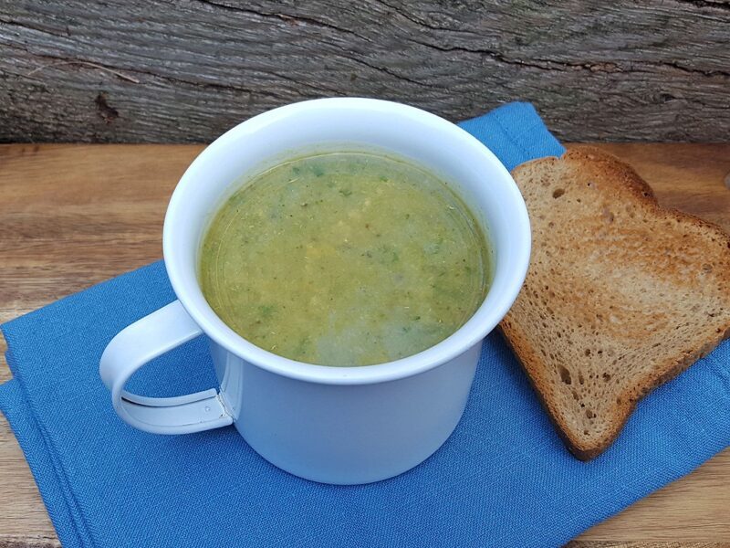 Roasted garlic aubergine and broccoli soup