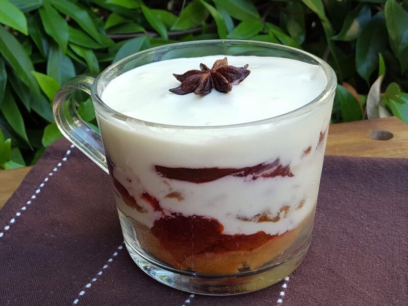 Vegan roasted plum trifle