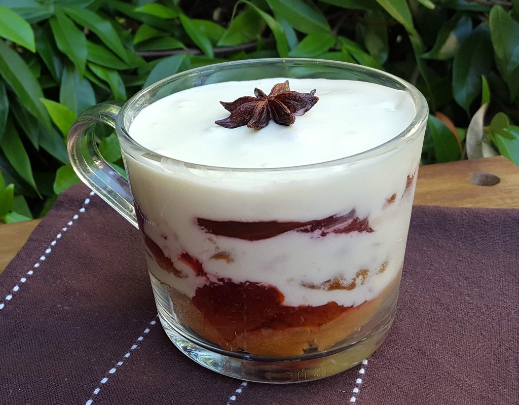 Vegan roasted plum trifle