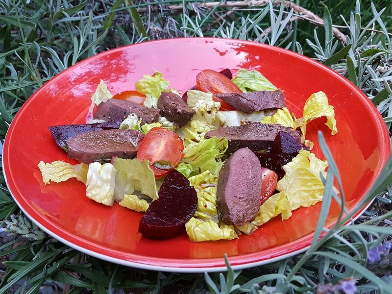 Wood pigeon and beetroot salad