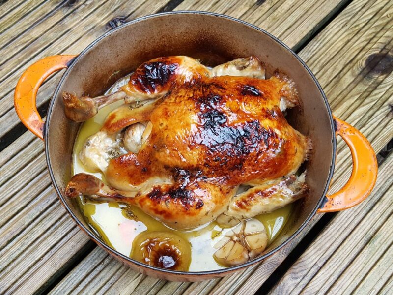 Pot roasted chicken in cider