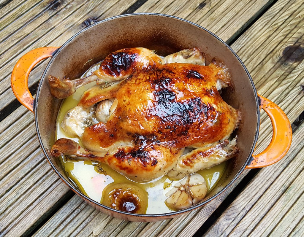 Pot roasted chicken in cider