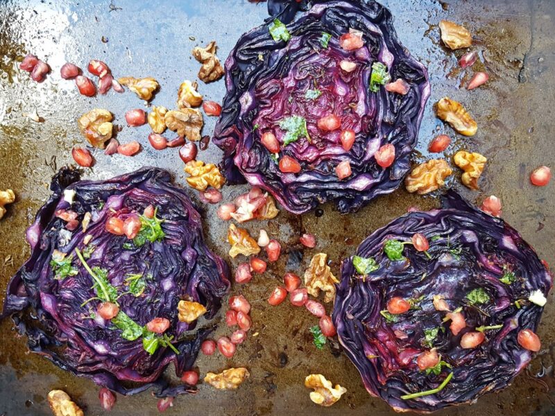 Baked red cabbage steaks