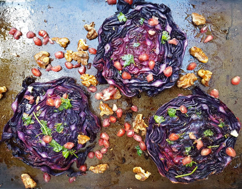 Baked red cabbage steaks