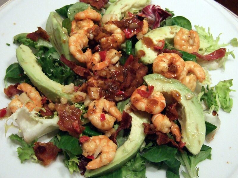 Avocado, pancetta and prawn salad