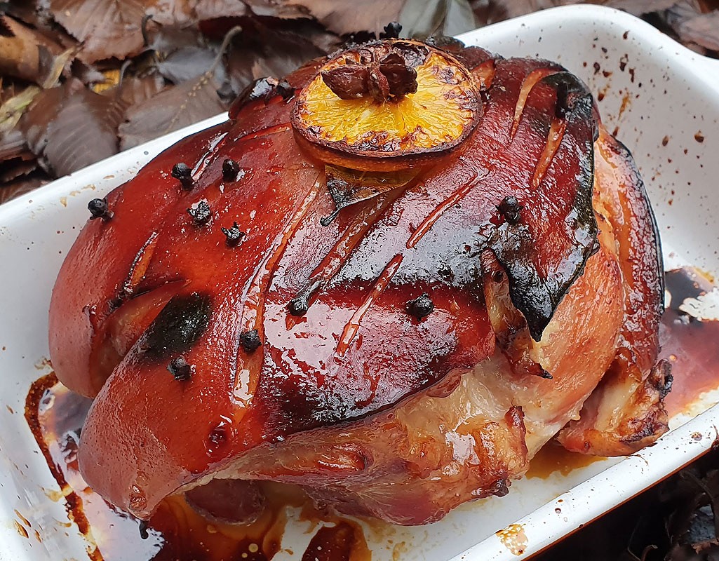 Orange and honey glazed ham