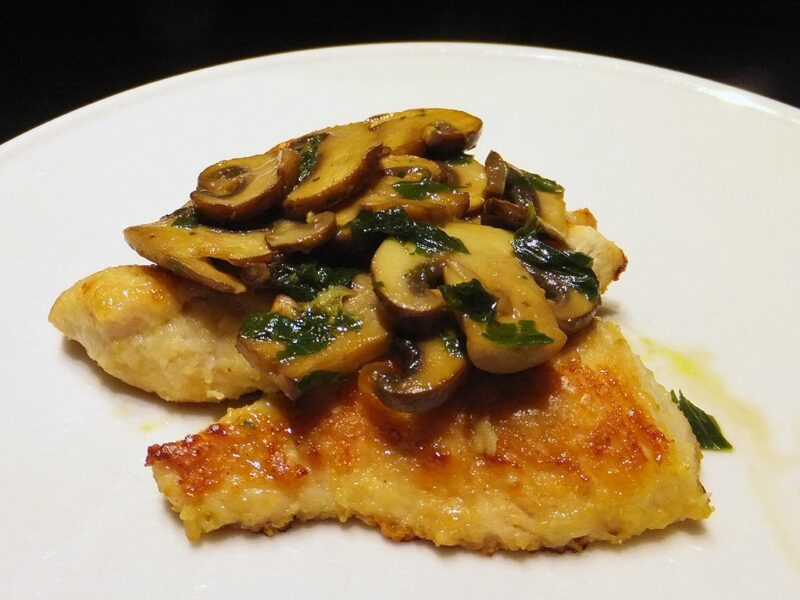 Pan-fried turkey breast with mushroom sauce