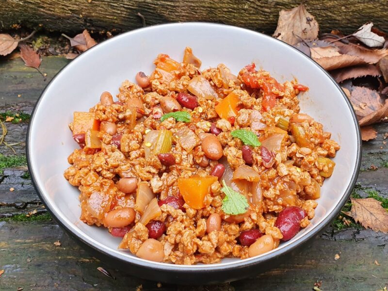 Plant-based mince and mixed beans chilli