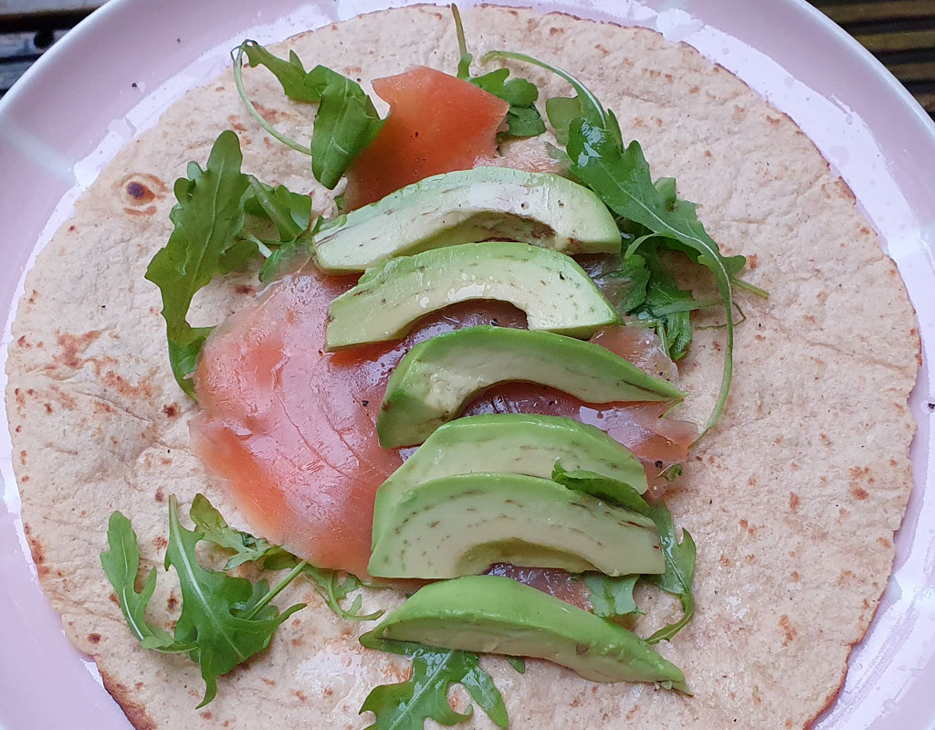 Smoked salmon and avocado wrap