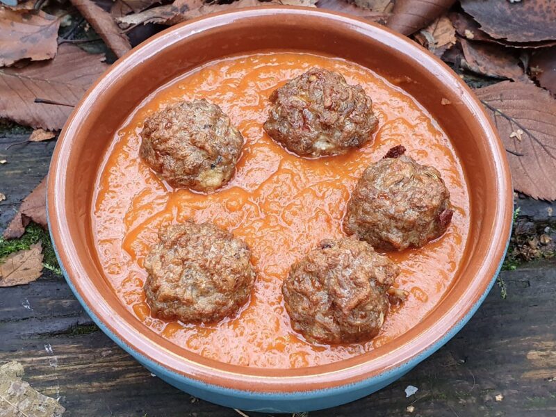 Spiced Lamb meatballs in roasted butternut squash sauce