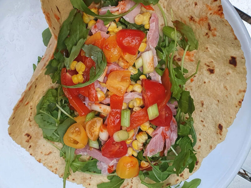 Sweet potato tortilla wrap with ham