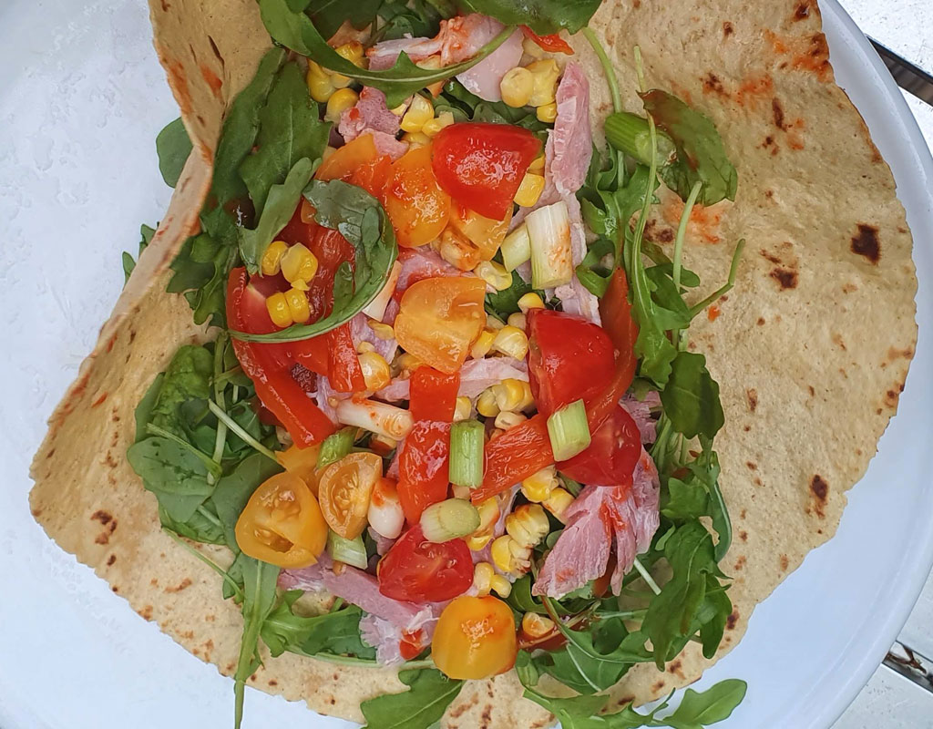 Sweet potato tortilla wrap with ham