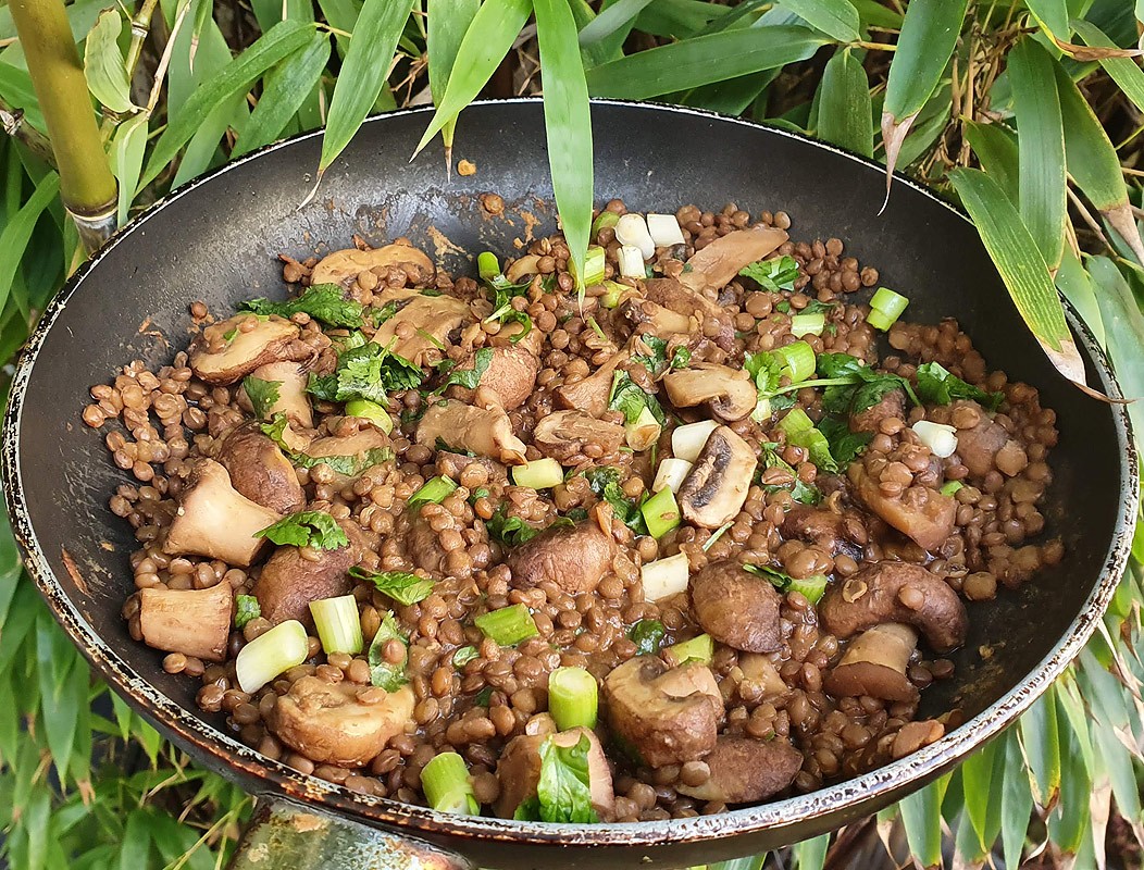 Sautéed miso mushroom with lentils