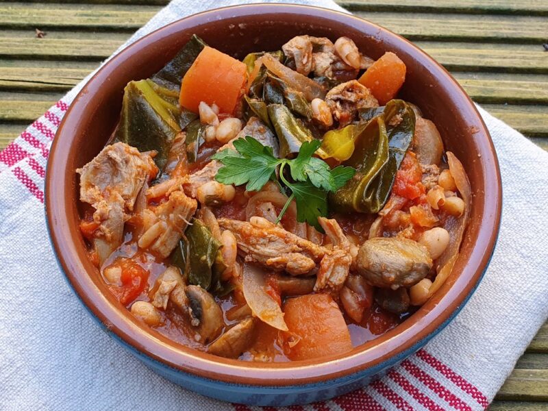 Duck, mushroom and bean stew