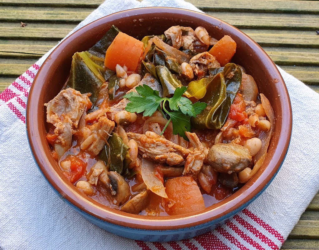 Duck, mushroom and bean stew