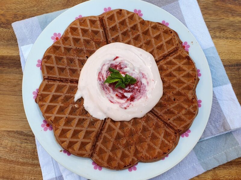 Gluten-free chocolate and raspberry waffles