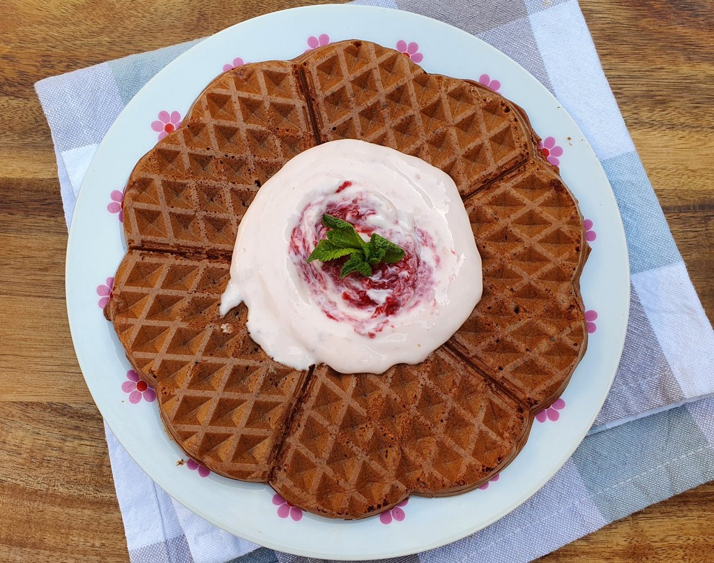 Gluten-free chocolate and raspberry waffles