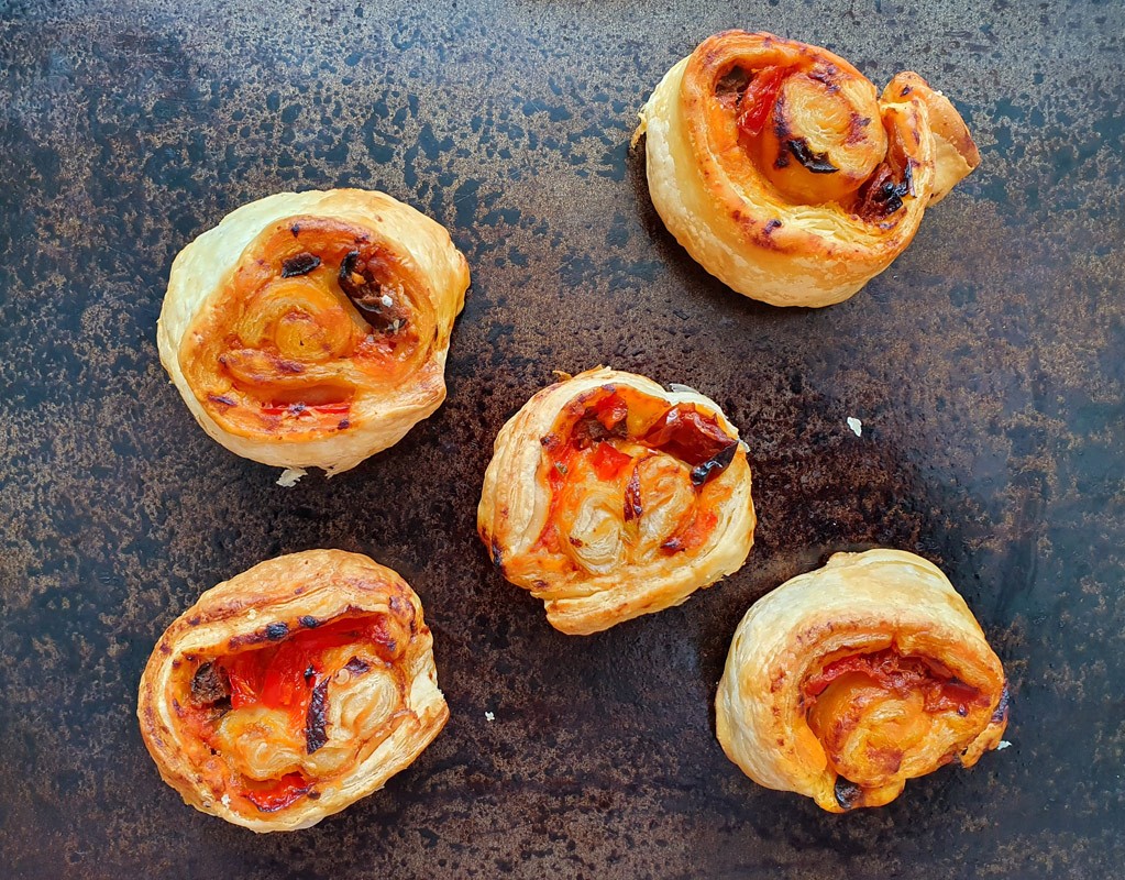 Sun-dried tomato and olive pinwheels