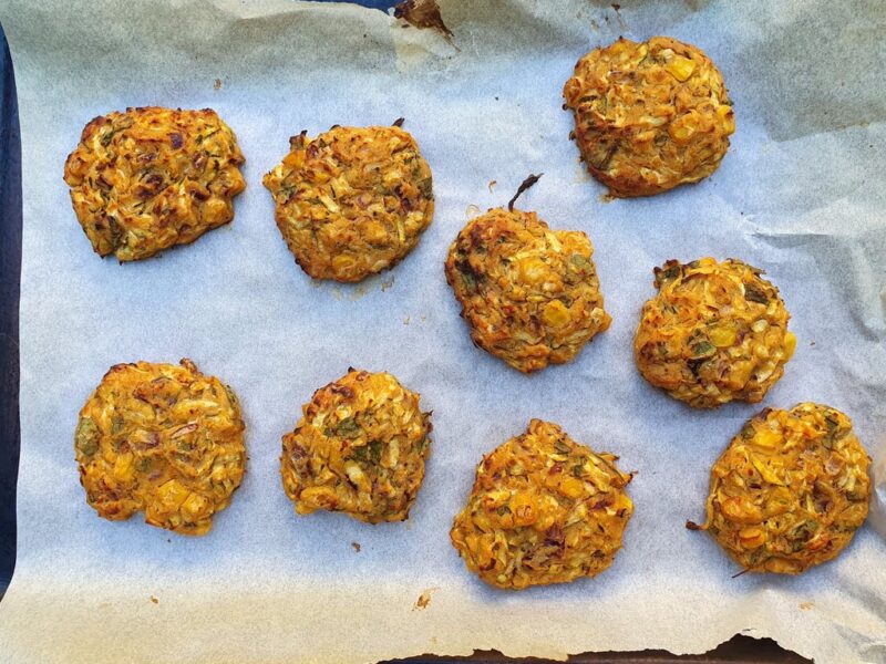 Baked corn and courgette fritters