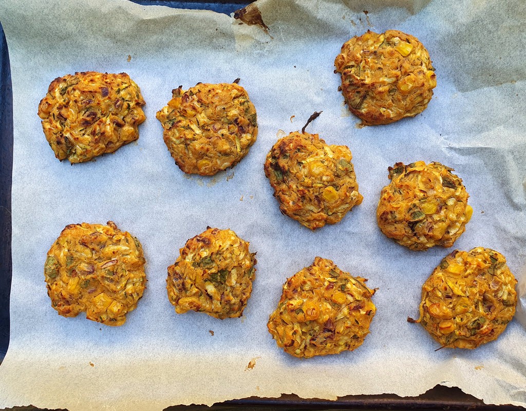 Baked corn and courgette fritters