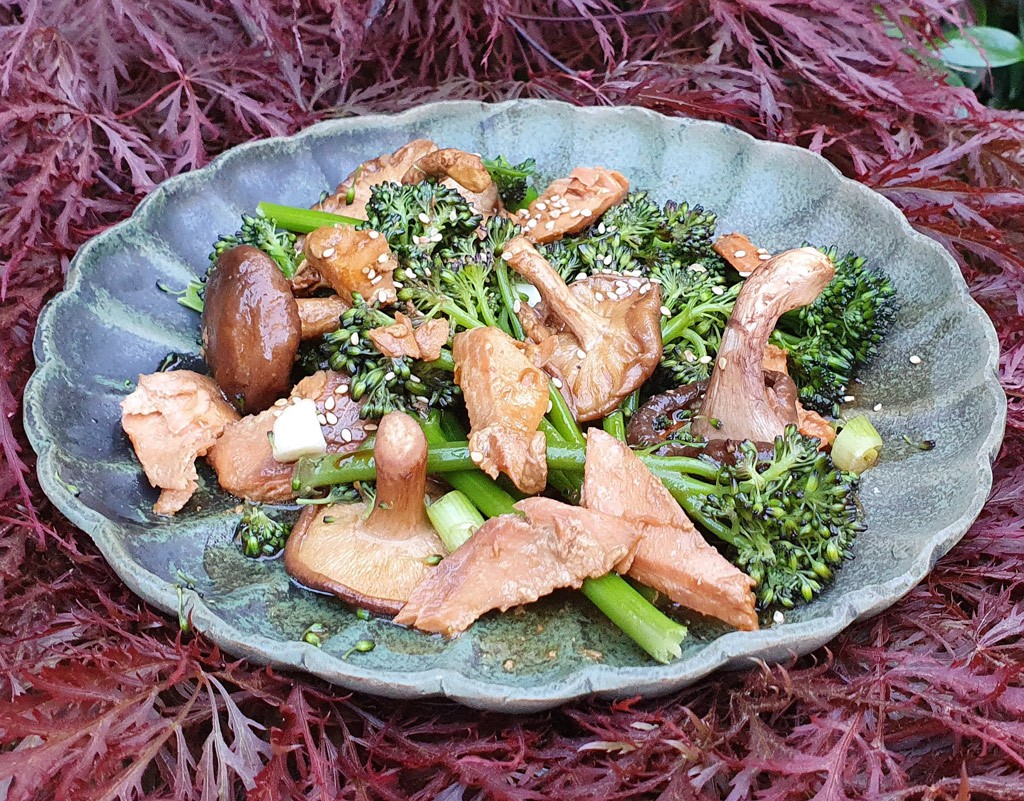 Grilled Wild Salmon and Shiitake with broccoli