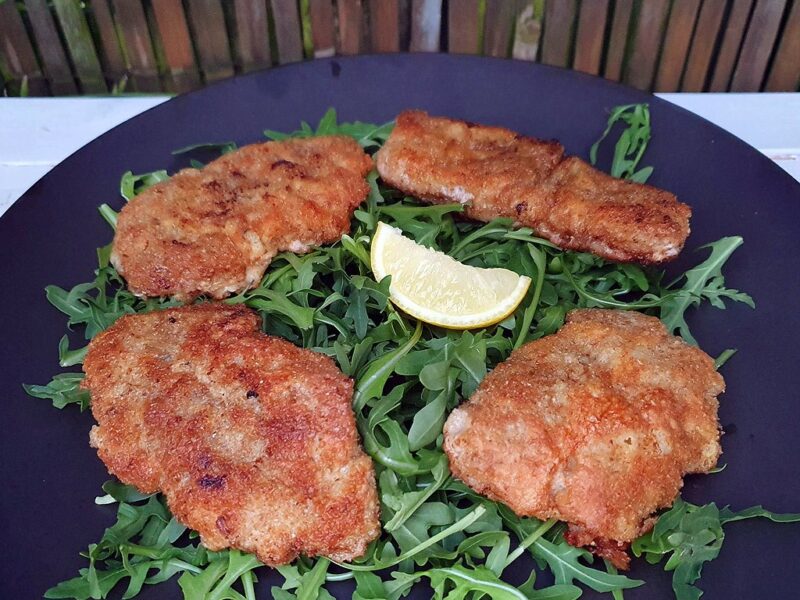 Mustard and garlic pork Schnitzel