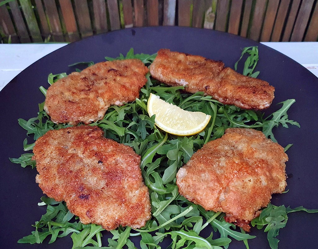 Mustard and garlic pork Schnitzel