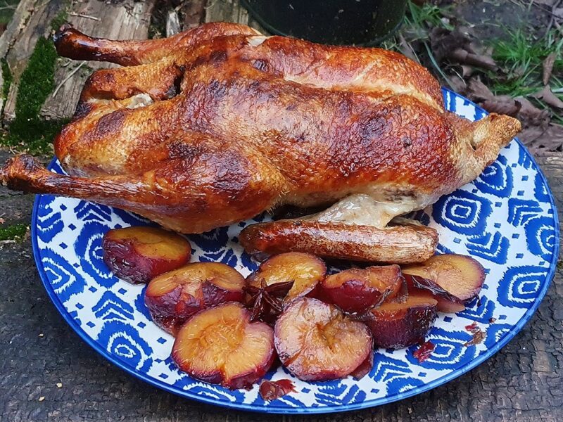 Roasted duck with spiced plums