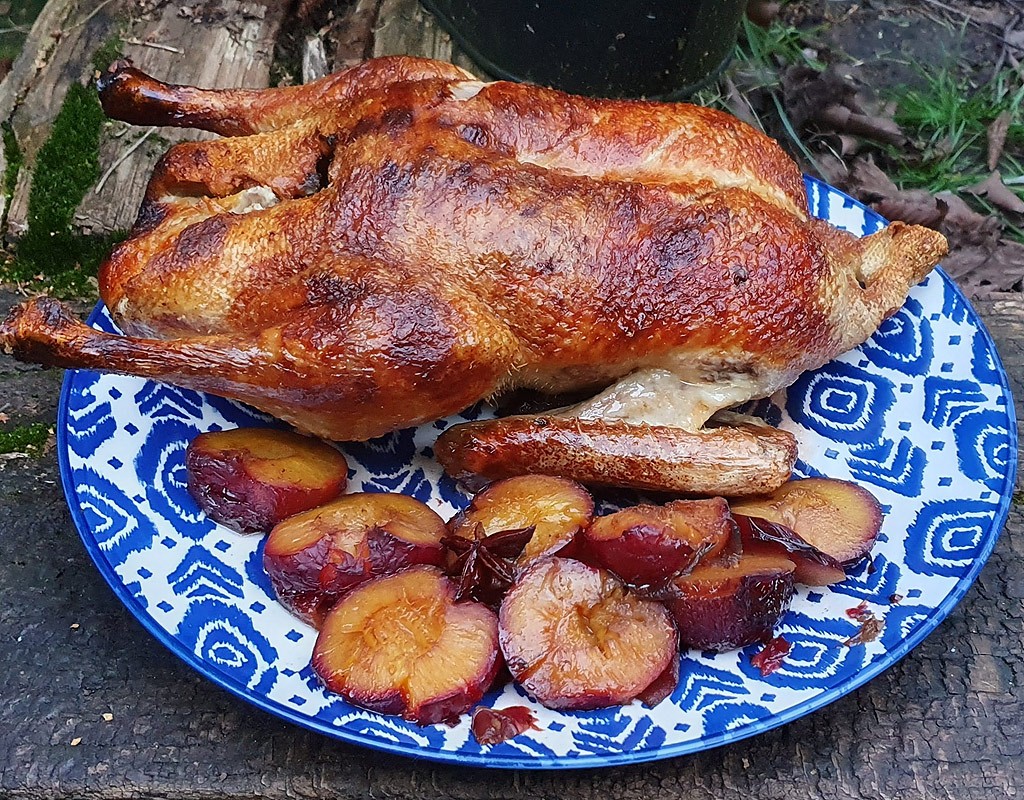 Roasted duck with spiced plums