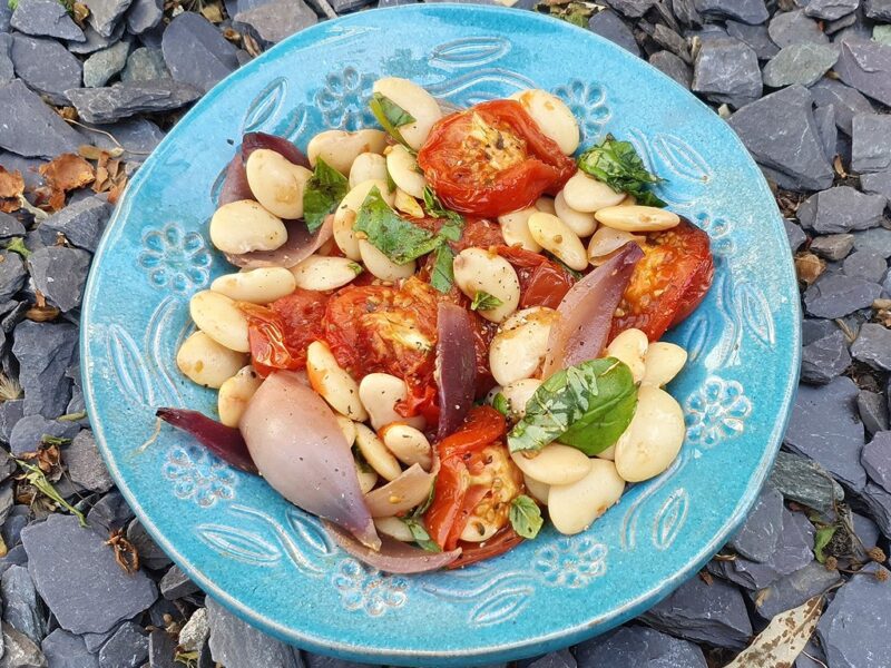 Roasted tomatoes with butter beans