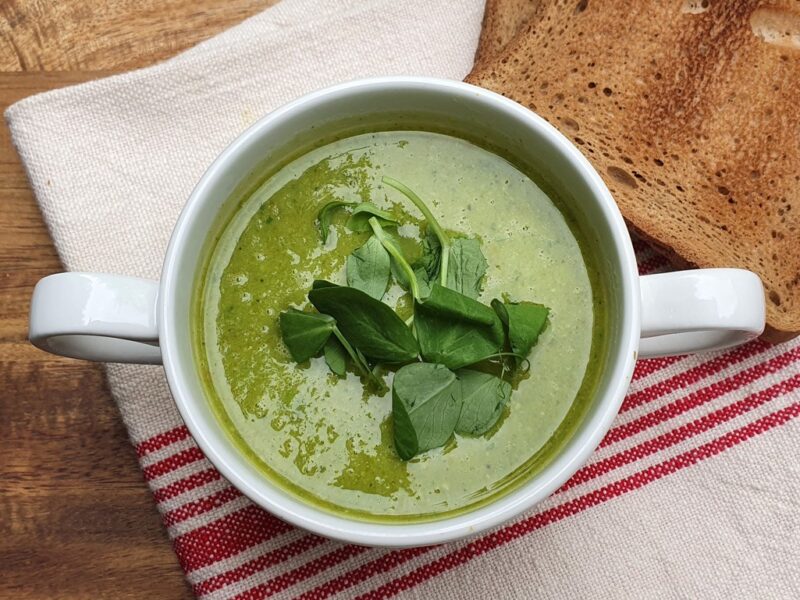 Broccoli and green pea soup