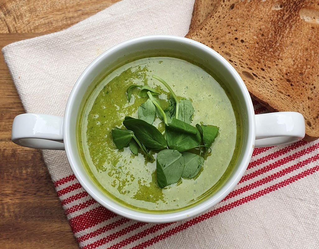 Broccoli and green pea soup