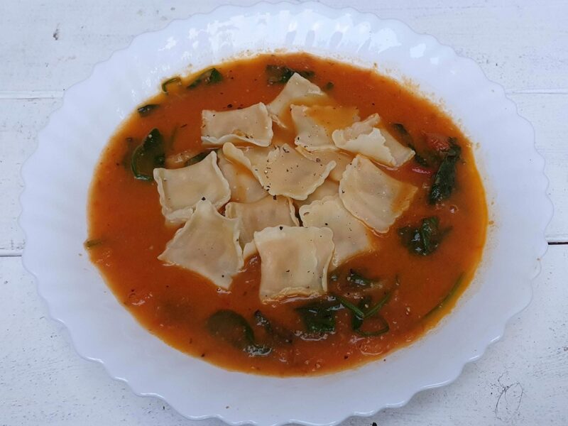 Gluten-free ravioli in roasted tomato sauce