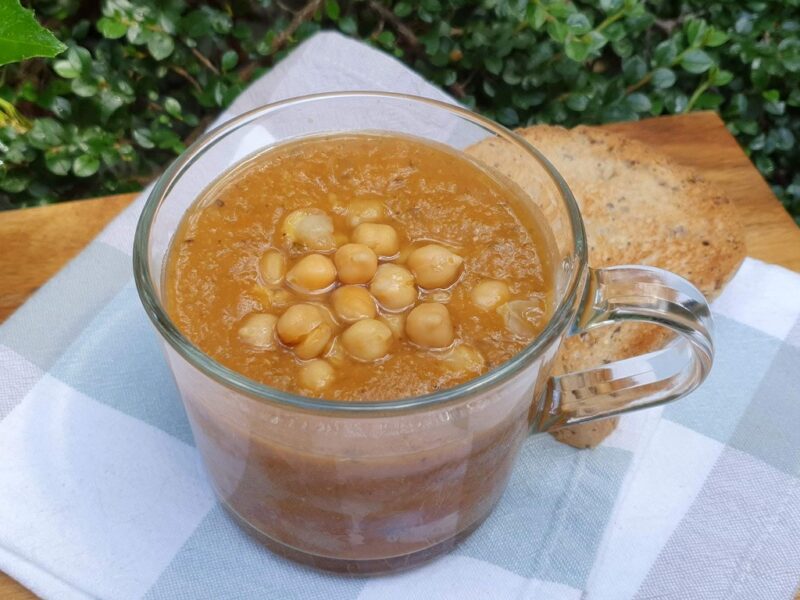 Roasted tomato, aubergine and chickpea soup