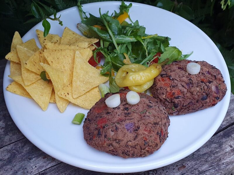 Vegan black bean and roasted pepper burger