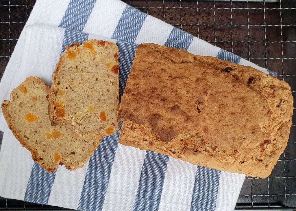 Vegan, gluten-free banana and apricot bread