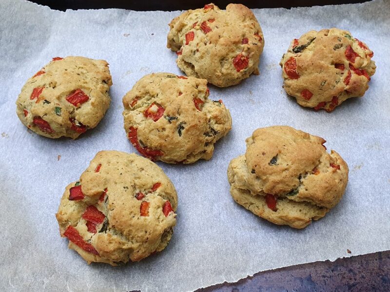 Vegan pesto and roasted pepper scones